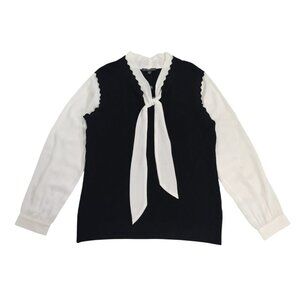 Adrianna Papell Women's Sleeveless Knit Blouse with Long Sleeves and Bow Neck M